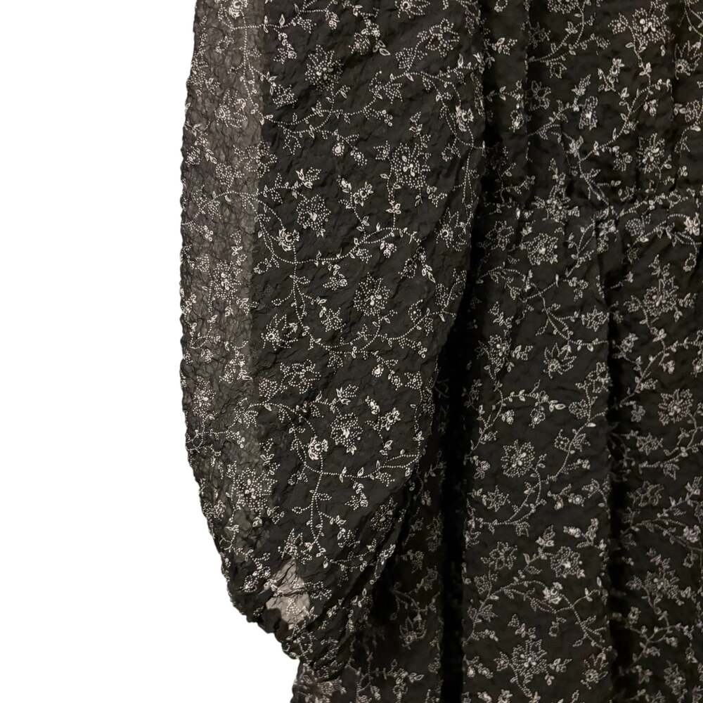 Madewell Black Floral Crinkled Bell Sleeve Knee Length Dress L - Picture 4 of 8